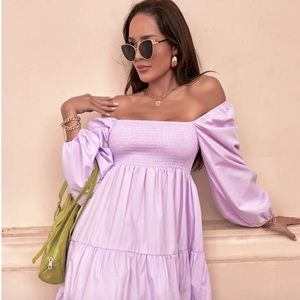 Lilac Lantern Sleeve Mini Dress